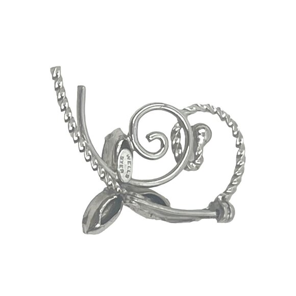 Vintage Wells Brooch Pin With Blue Rhinestones and Silver - Picture 3 of 7